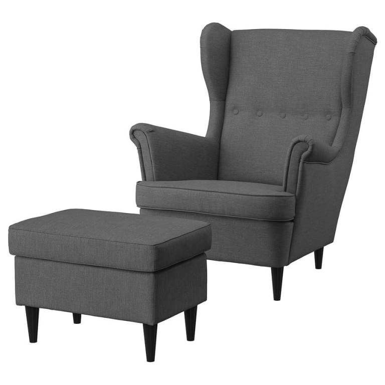 IKEA Strandmon Grey Armchair and Footstool Set