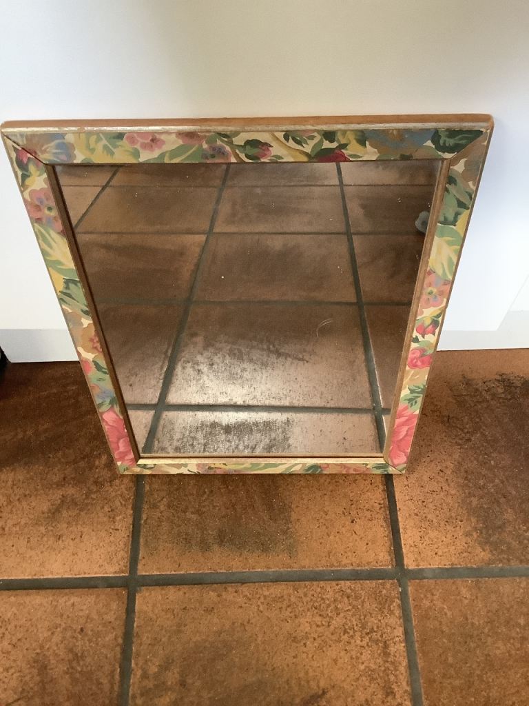 VINTAGE 1980s FLORAL FRAMED BOHO RECTANGULAR MIRROR