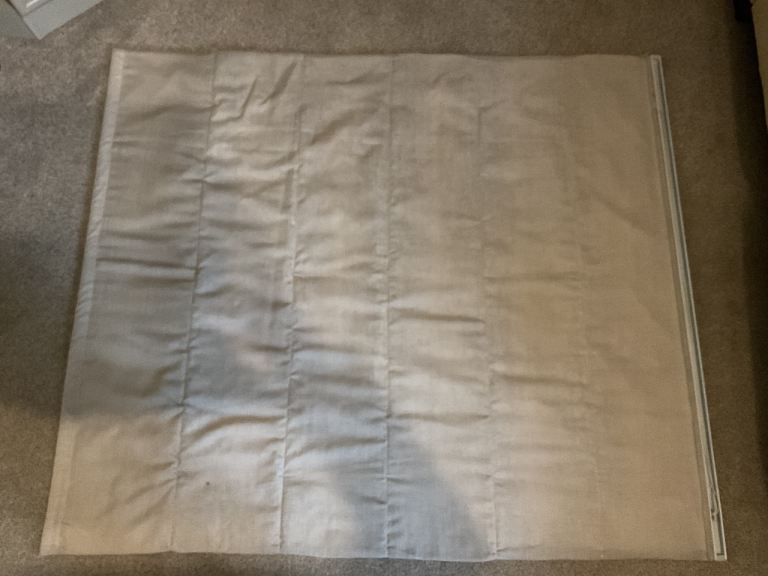 2 x pale grey linen look roman blinds