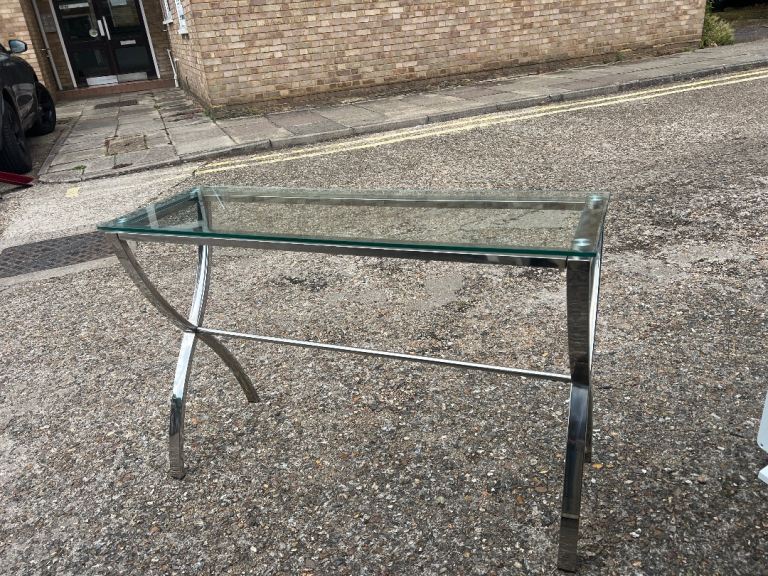 Glass Top Console Table with Chrome Legs