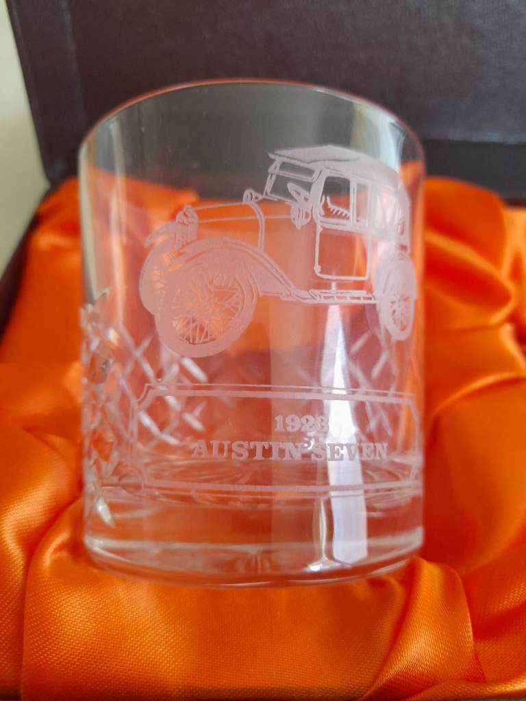 WEBB CONTINENTAL WHISKEY GLASSES (2) VINTAGE CAR ENGRAVINGS