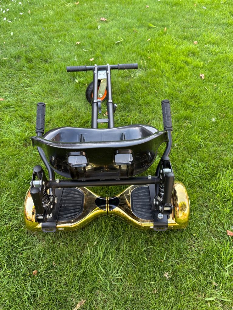 Gold Hoover board and go kart attachment 