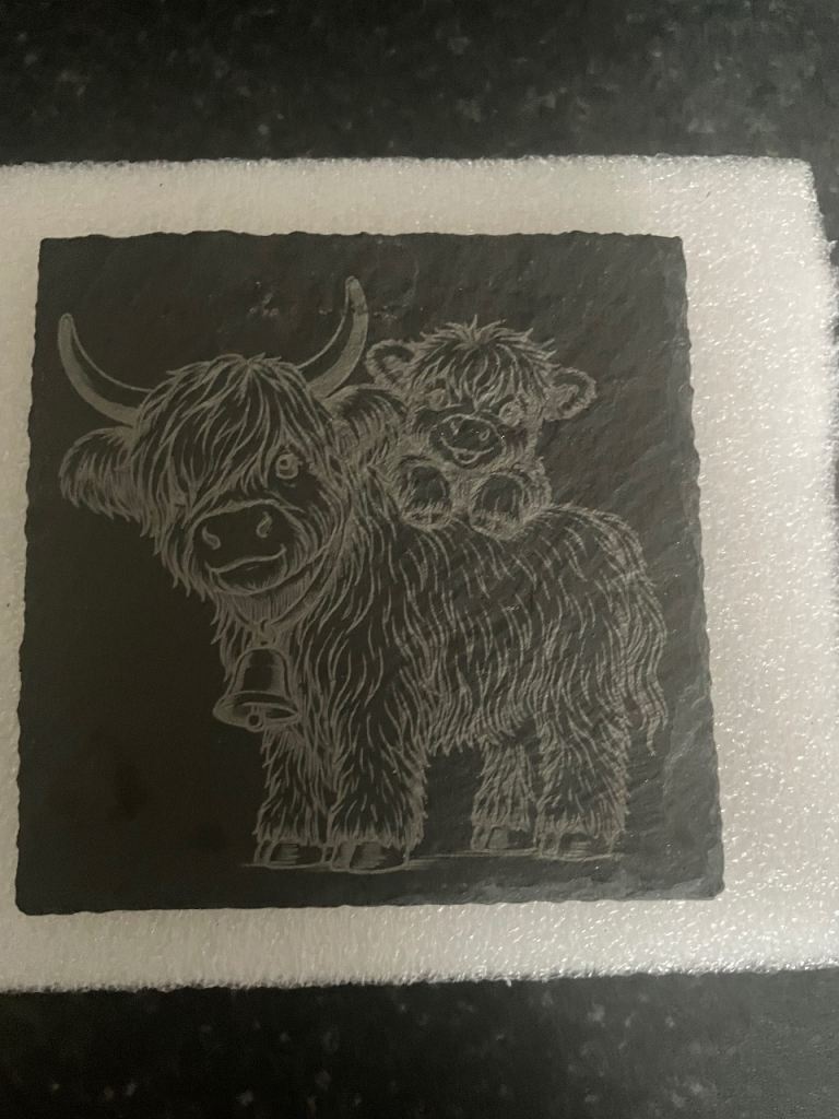 New Square Slate Coaster with Highland Cow Design  Lots available just message 