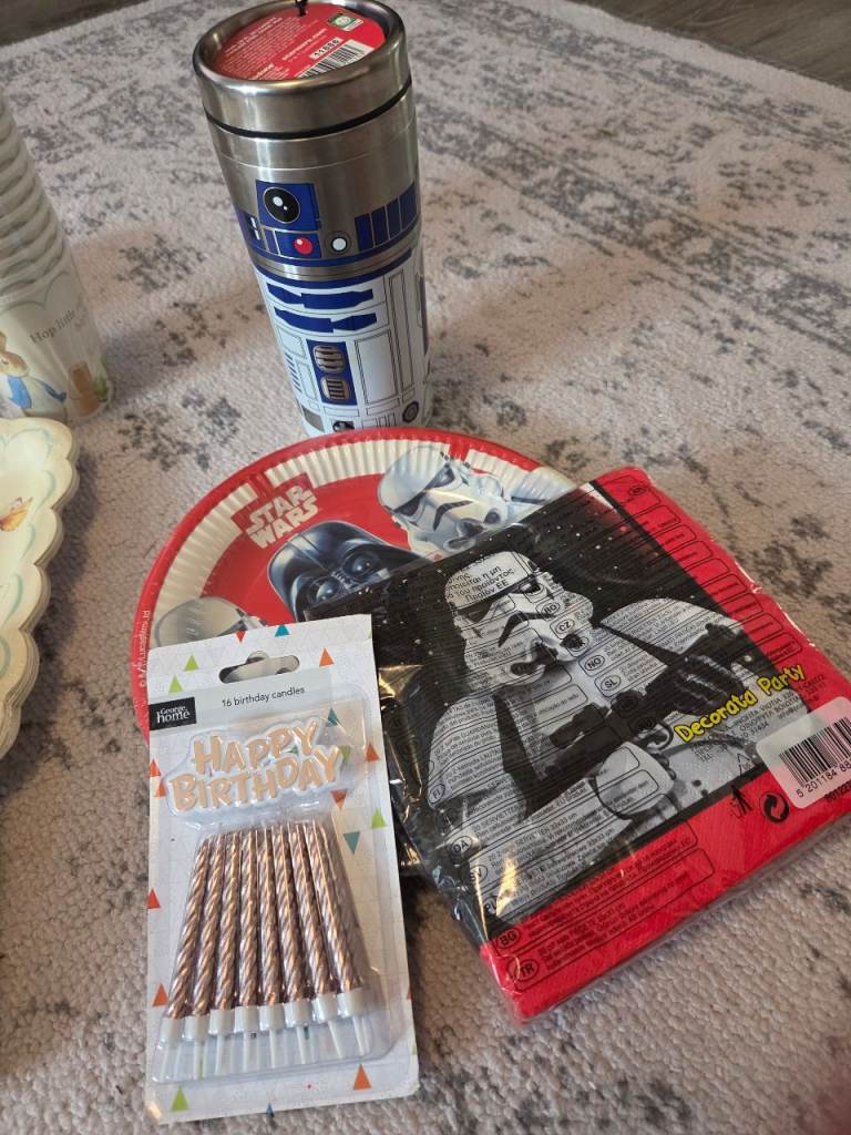 Star Wars Party Bundle - Plates, Candles, Straws & R2D2 Travel Mug
