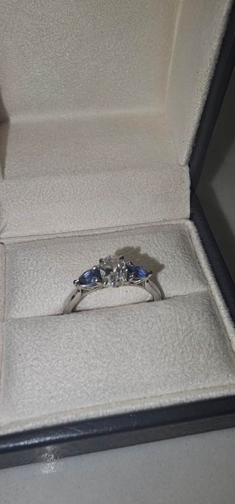 Platinum Engagement Ring - 0.52 Carat, Internally Flawless, Colourless (E) Diamond & Sapphires