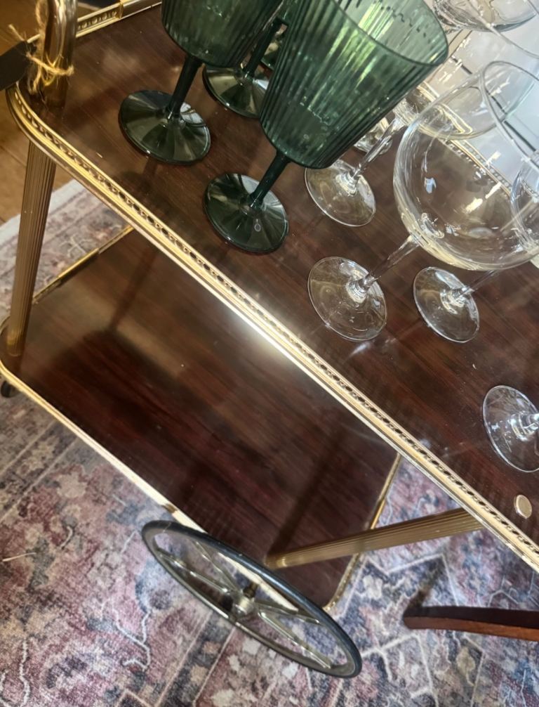 Vintage Brass & Teak Drinks Trolley | Mid Century Bar Cart