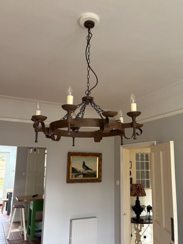 Rustic steel  light and candle chandelier