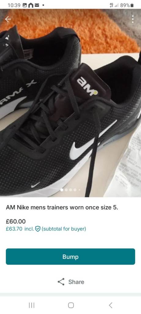 Nike AM Mens Trainers – Black, Size 5, Worn Once