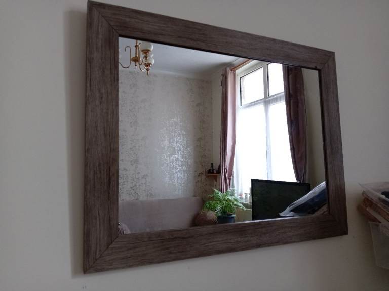 Large Brown Wooden Framed Wall Mirror – Good Condition