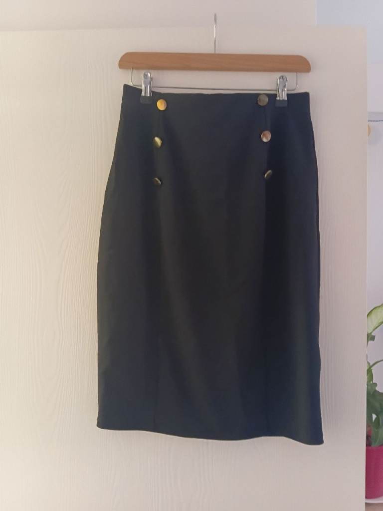 LIPSY Black Pencil Skirt with Gold Buttons – Good Condition