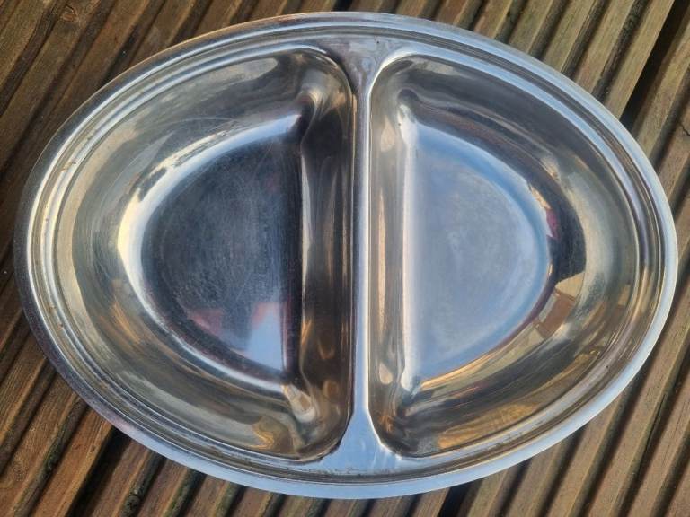 Metal Oval Divided Serving Dish – Good Condition