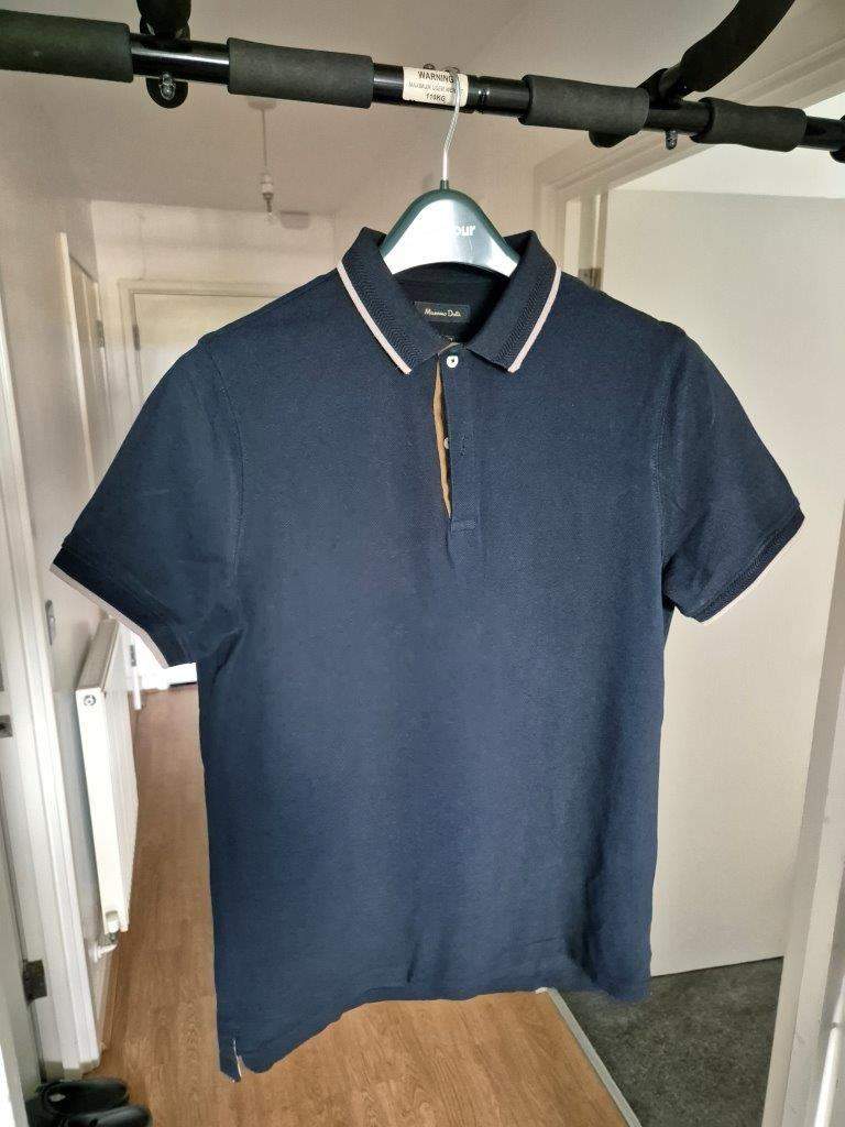 Short Sleeve Polo Shirt from Massimo Dutti, navy blue, size Large