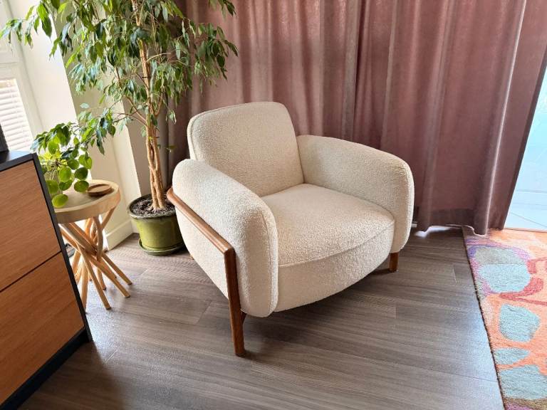 John Lewis Embrace Armchair - Cream Bouclé & Solid Oak - Immaculate - RRP £599 (Discontinued)