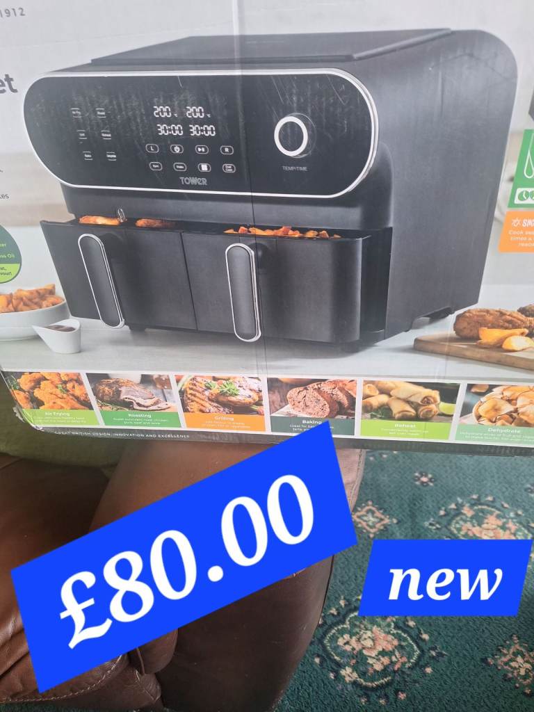 TOWER 10.4 Dual Basket Air Fryer – Brand New, Black