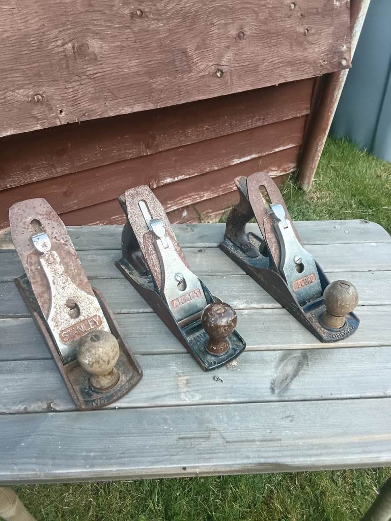 Set of 3 Vintage Wood Planes – RECORD & Stanley, Fair Condition