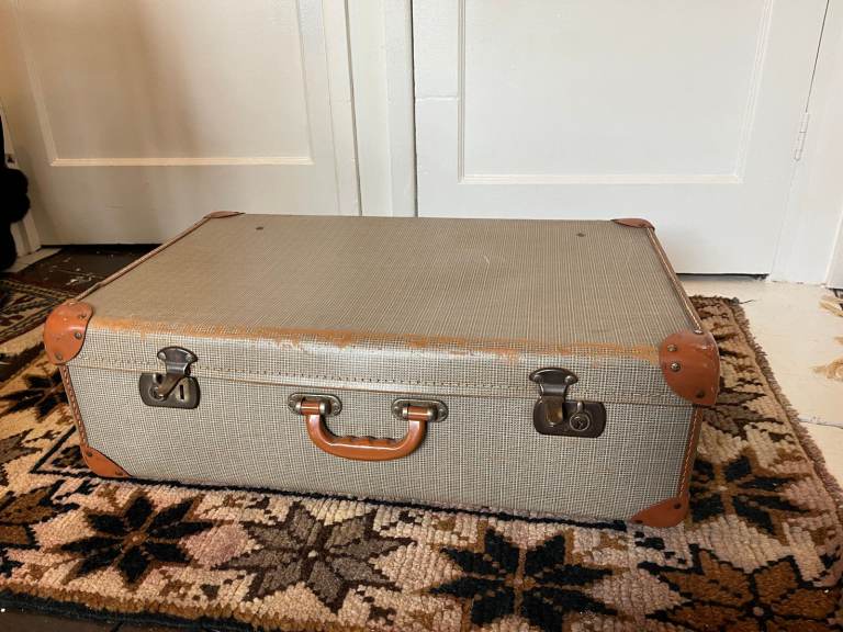 Vintage Checked / Plaid Look Suitcase - Storage / Home Decor