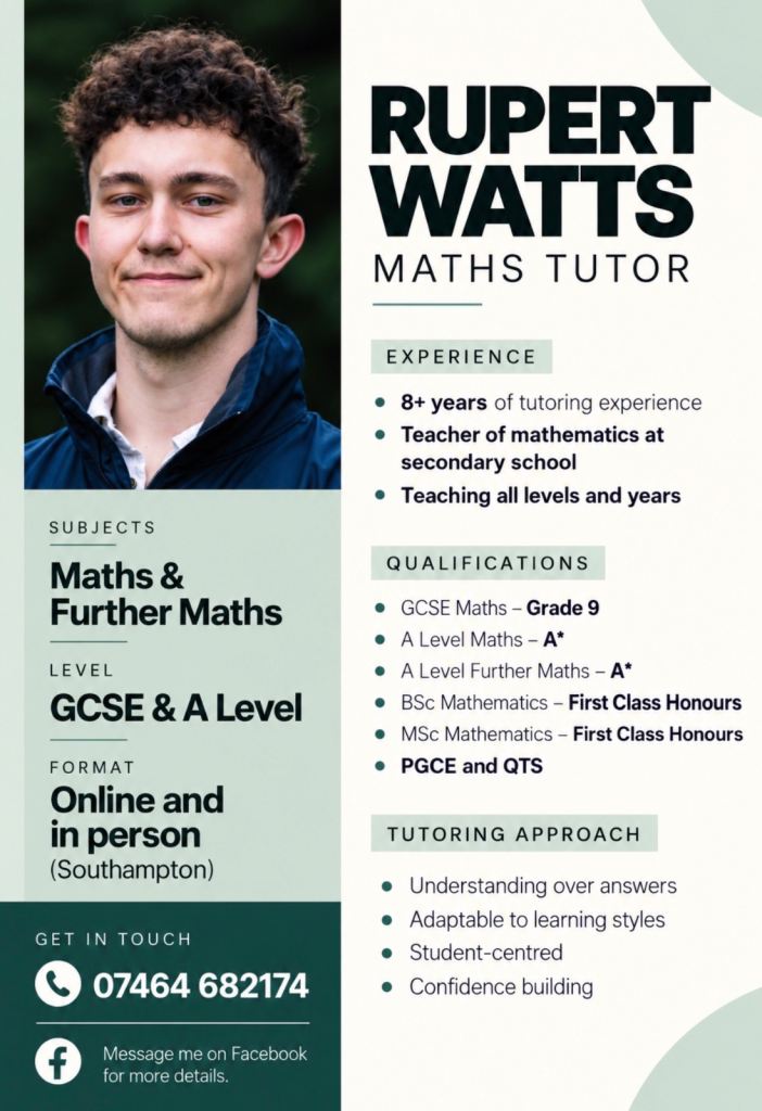Maths Tutor - Southampton available in person and online