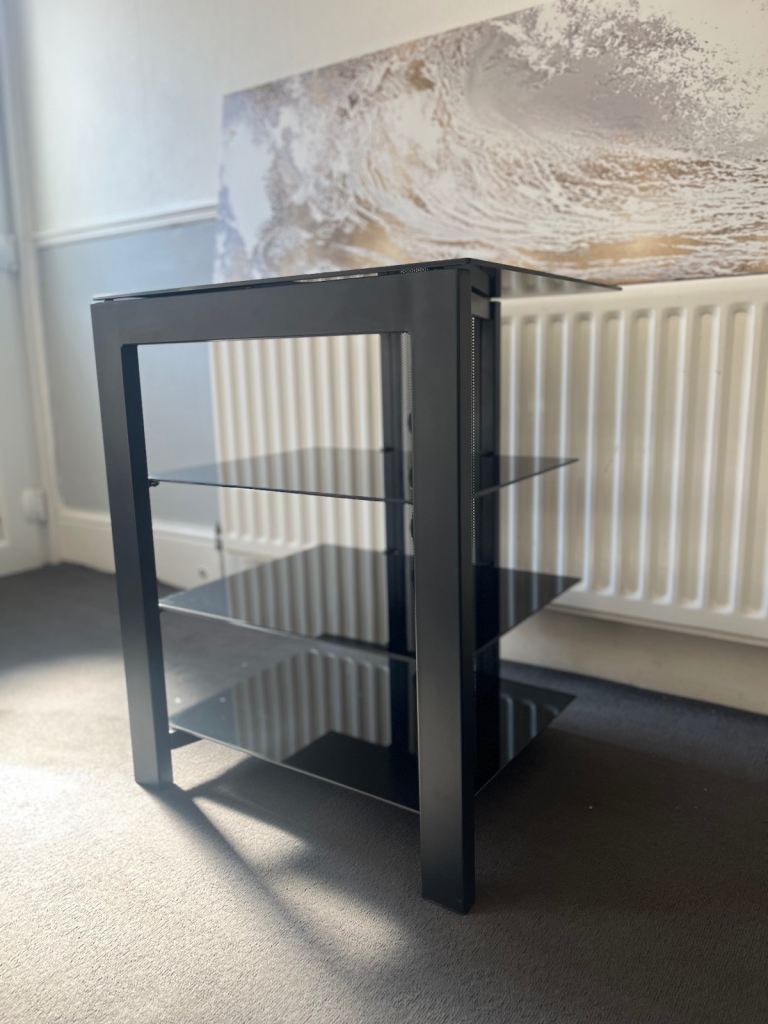Black Glass TV Stand / Media Unit – Good Condition