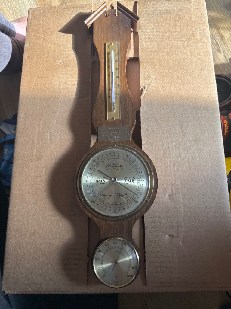Small Vintage Wooden Barometer Thermometer – Good Condition