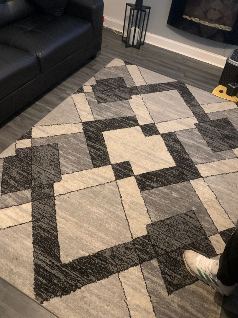 Large black grey & white rug 