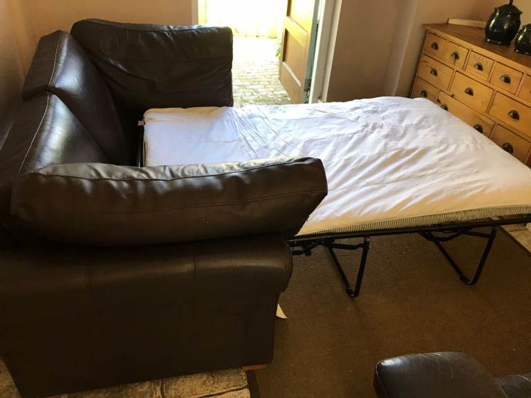 Brown Leather Sofa Bed – Good Condition