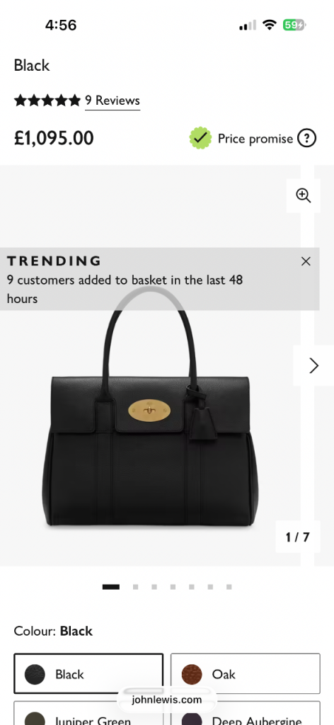 NEW 100% AUTHENTIC MULBERRY HANDBAG, BLACK ,BOUGHT FROM JOHN LEWIS FOR £1095 FEW YEARS AGO