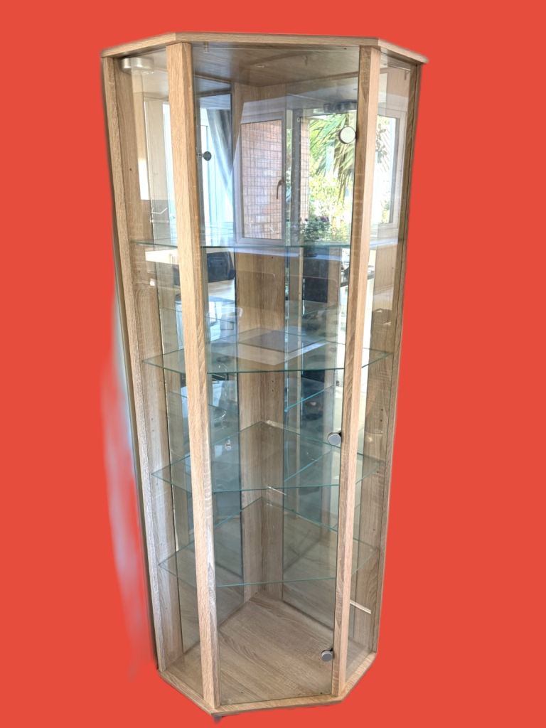 Wooden Corner Display Cabinet with Glass Shelves