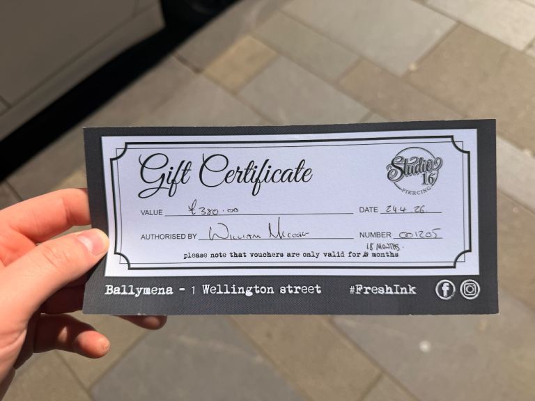 Selling a £380 Gift Certificate for Studio 16 Ballymena - Now Only £200!