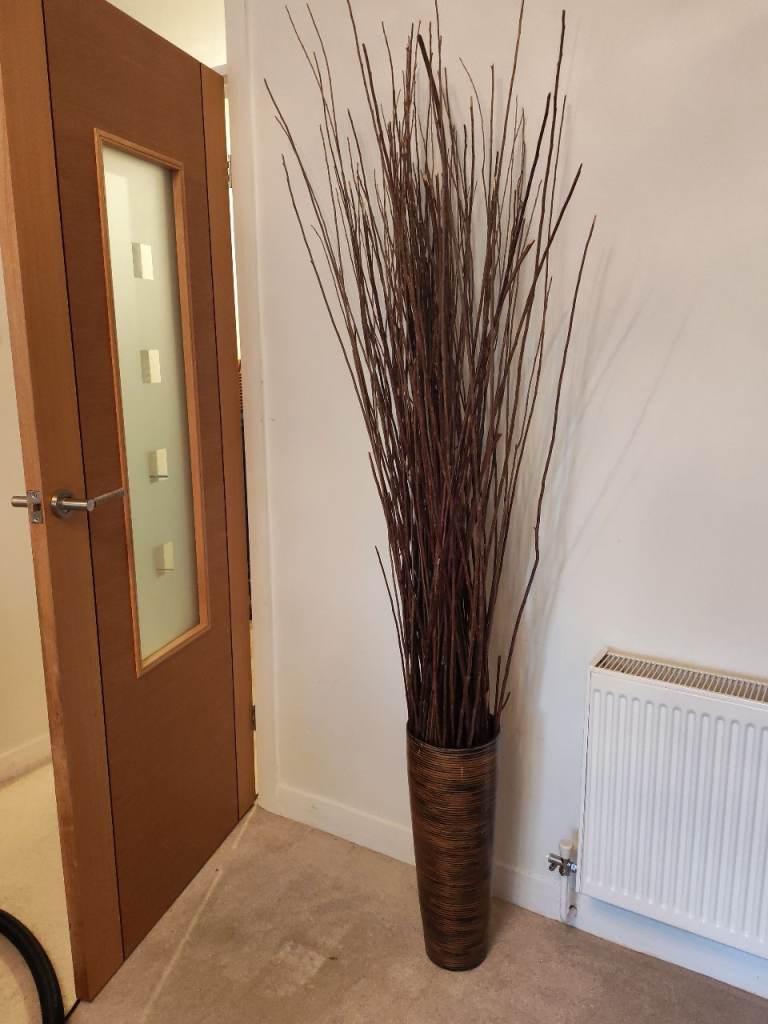 Tall Decorative Floor Vase with Willow/Twig Sticks