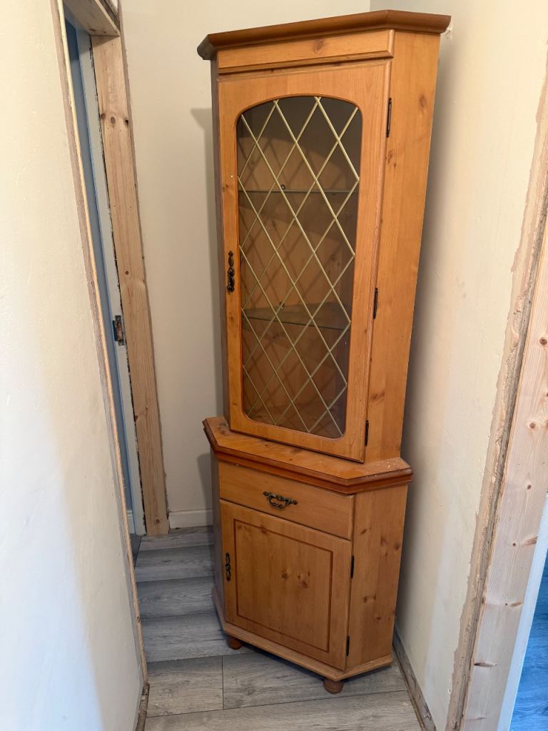 Wooden Corner Display Cabinet – Pine, Good Condition
