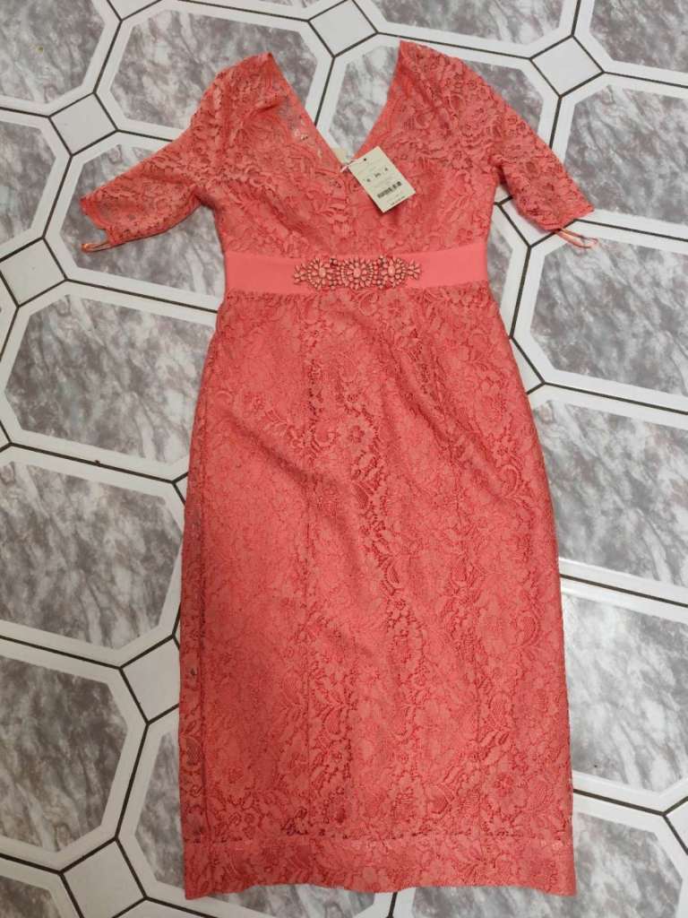 Brand New Monsoon Coral Pink Lace Overlay Dress – UK Size 8, half press sale at £59 (original £119)