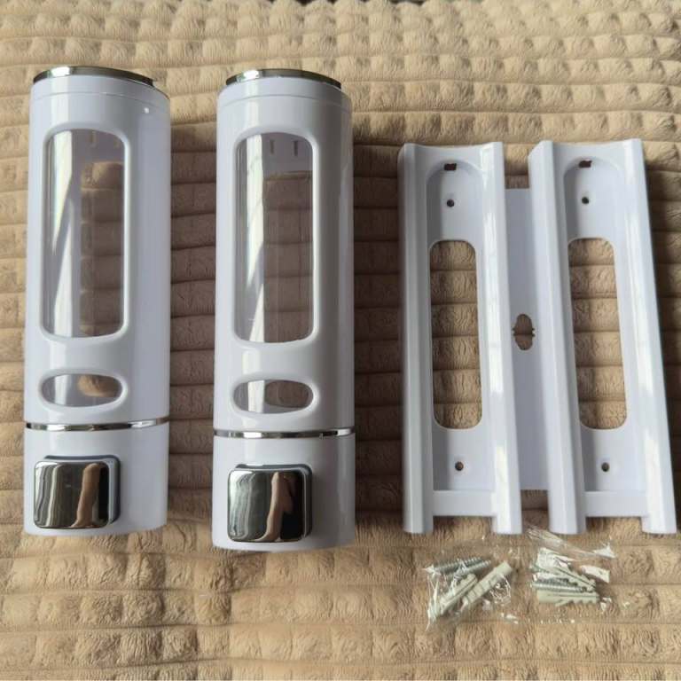 Double Soap/Shampoo/Shower Gel Dispensers - White & Silver