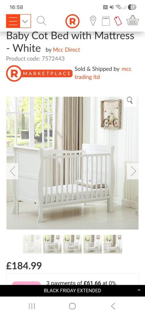 Free to collect sleigh cot bed, includes changing table