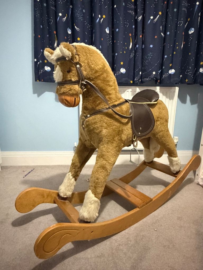 Classic Rocking Horse – Brown Fur with Wooden Base