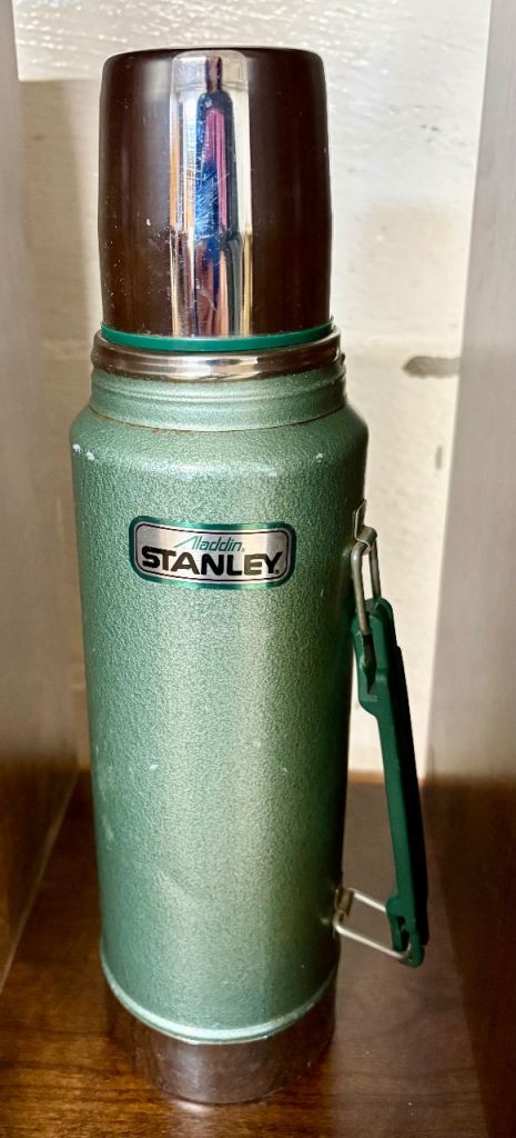 Vintage Green Stanley Metal Thermos with Cup Top Complete