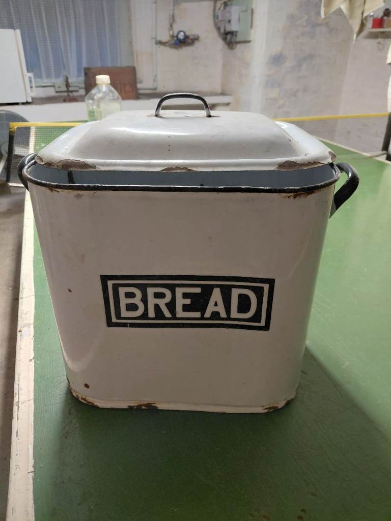 Vintage metallic bread bin