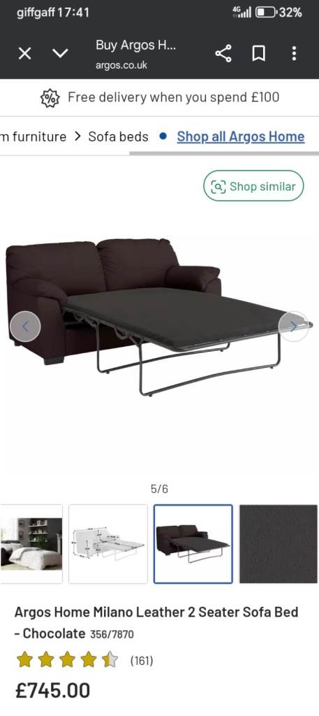 Argos Milano 2 seater leather Sofa bed  
