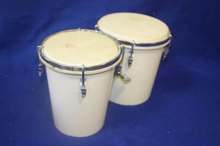 Vintage 1960s Dallas President White Bongo Drums 5.1/2 inch + 6.1/2 inch ~ 7.1/2 inch deep £125 ono
