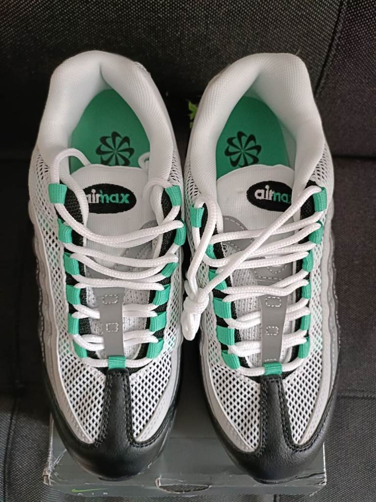 Nike Air Max 95 TT Trainers - Black/Pearl Grey/Stadium Green, UK 7.5