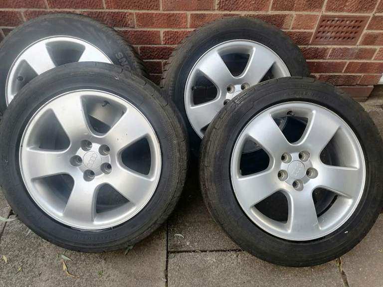 Audi VW 16 inch alloy wheels with brand new tyres 5x100 pcd 57.1 center bore 38 offset 205 55 R16