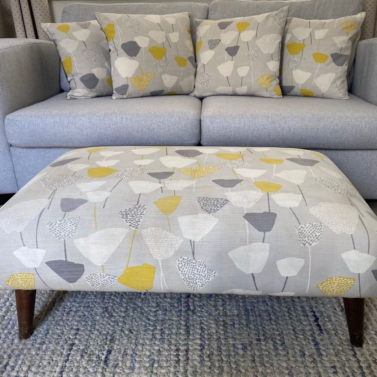 John Lewis & Partners Footstool - Grey with Yellow Pattern