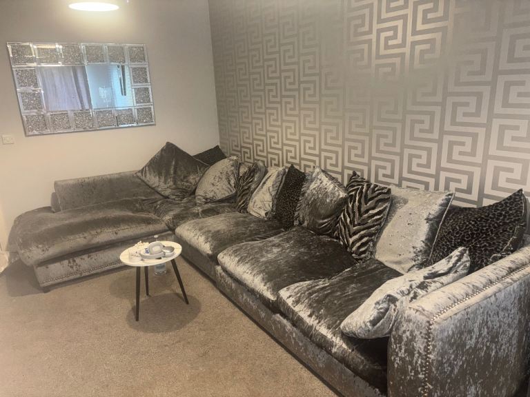 DFS Crushed velvet L shape sofa 