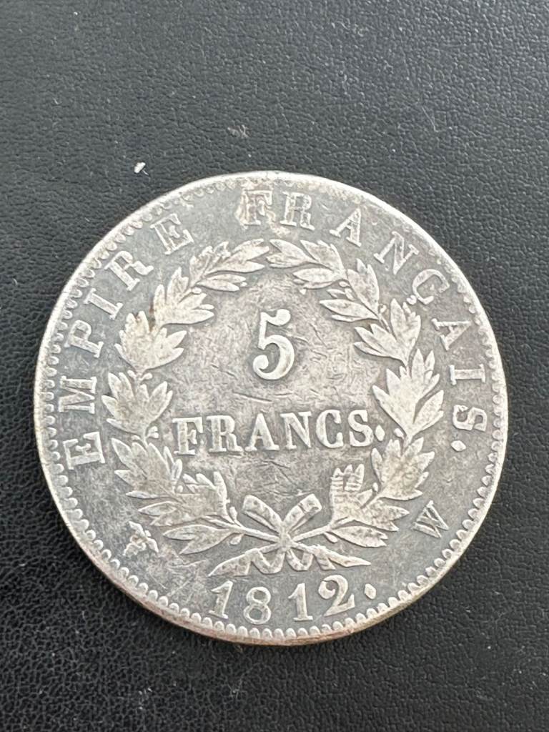 Silver French 5 franc coin dated 1812 - Napoleon Bonaparte