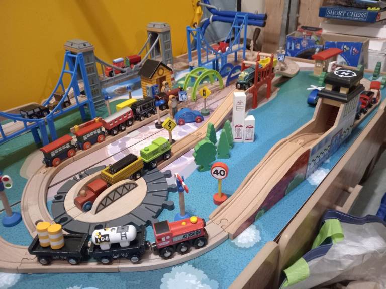 Massive Brio wooden train set collection plus track play table