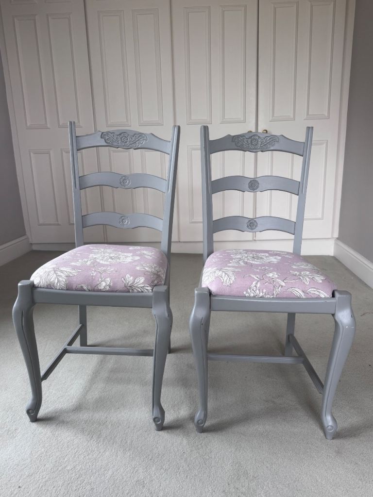 Pair of pretty grey painted decorative chairs