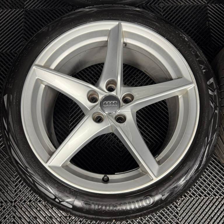 18" GENUINE AUDI A5 S LINE SILVER 5 SPOKE ALLOY WHEELS ALLOYS TYRES