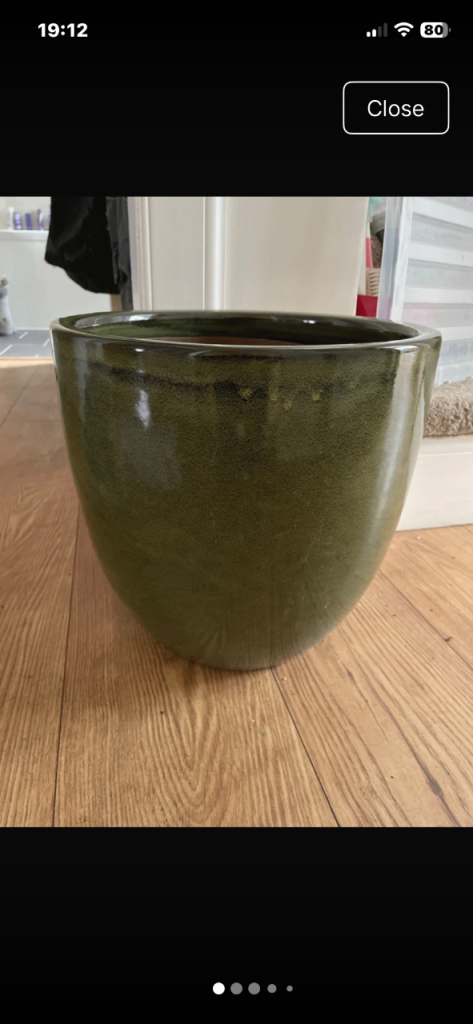 Large heavy green indoor plant pot 