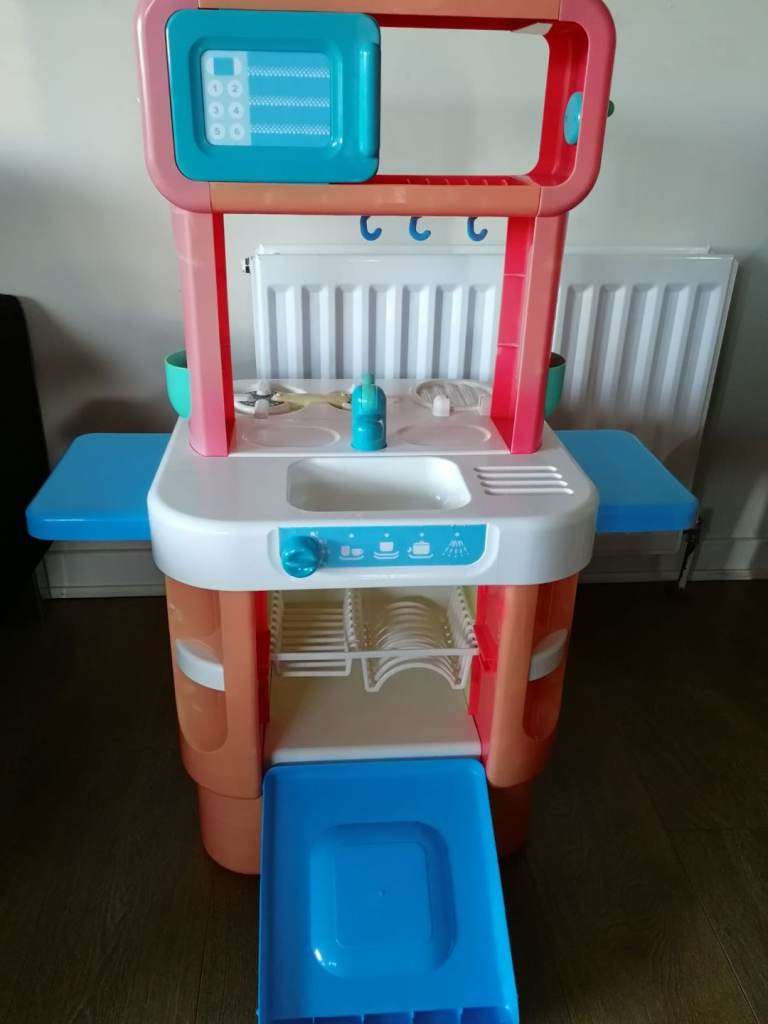 ♥️ Compact Toy Kitchen with Food, Utensils, Pots, Pans, Plates, Cups, and free trolley and kettles♥️