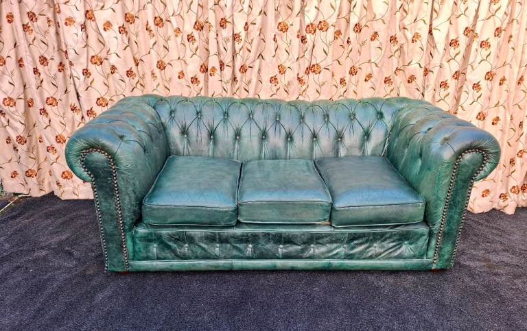 image for Green 3 seater Chesterfield sofa