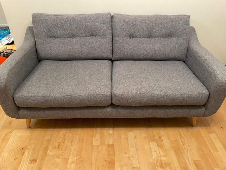 Comfortable Grey Fabric Two-Seater Sofa – Good Condition